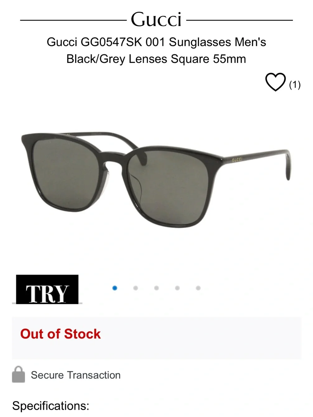 Gucci Men’s Black Frame Sunglasses with Dark Lenses